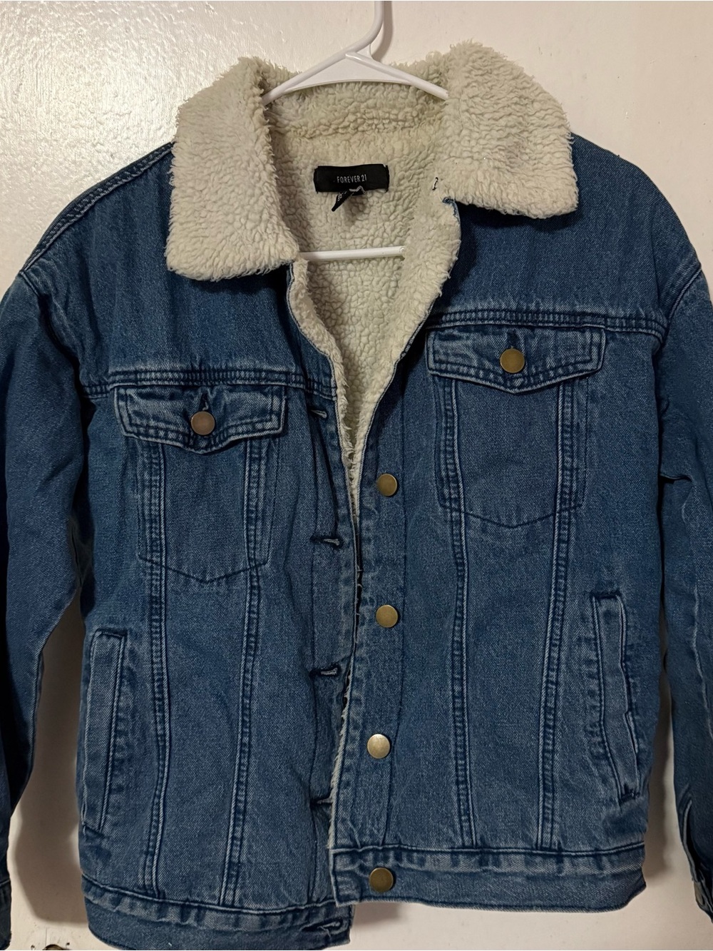 Forever 21 Blue Sherpa-Lined Denim Jacket